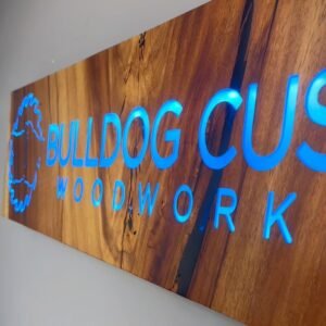 Live edge sign engraved with epoxy and LED lighting