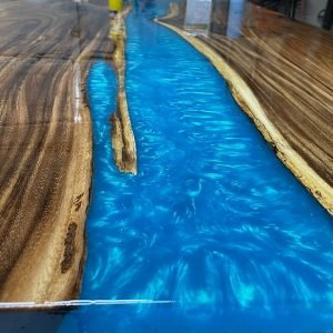 Wood and resin river table design