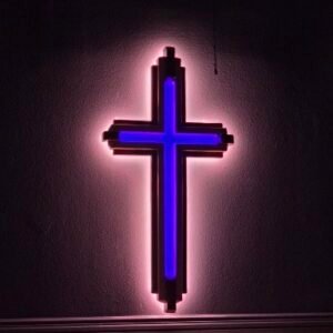 wood and acrylic cross with COB LED
