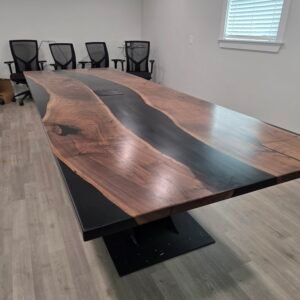 Live edge black walnut and epoxy conference table